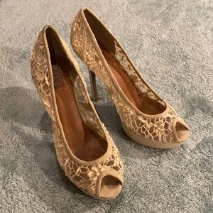 Mix No6 Lace Peep-toe Pumps